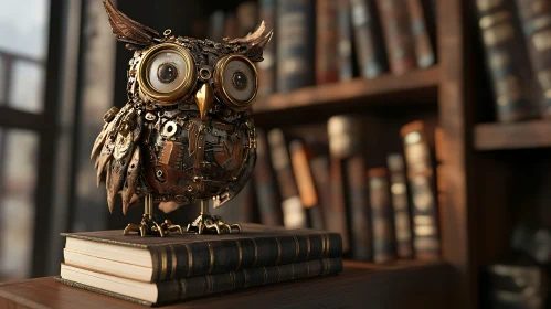 Mechanical Owl on Antique Books