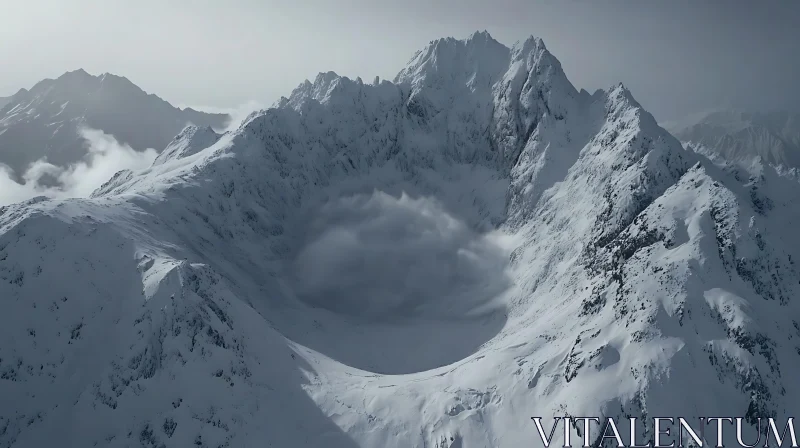 Winter Mountain Crater Scene AI Image