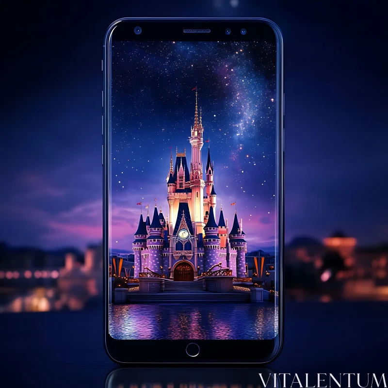 AI ART Fantasy Castle and Night Sky on Mobile Screen