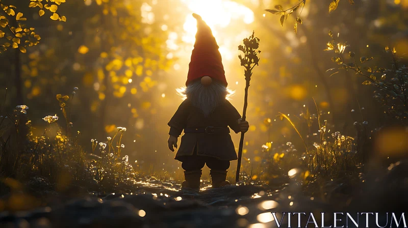 AI ART Gnome in Sunlit Forest