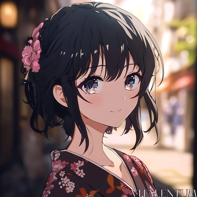 Anime Girl Wearing Kimono AI Image