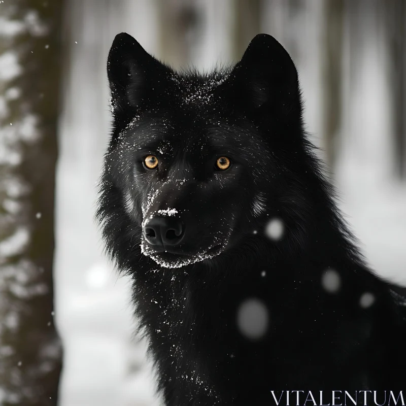 Winter Wolf Portrait in Snowy Woods AI Image