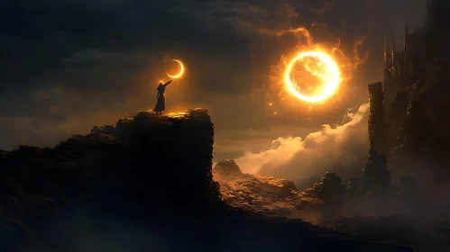 Fantasy Scene with Moon and Sun