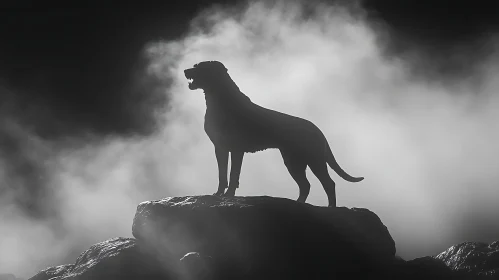 Mystical Dog Silhouette on Rocks