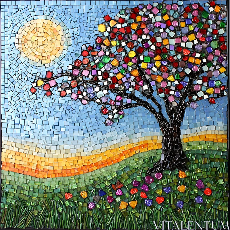 AI ART Gem-Leaf Tree Mosaic Art