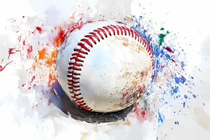 Abstract Art of Baseball with Colorful Splashes  AI Generated Image