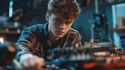 Young Engineer Concentrating on Circuitry
