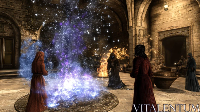 Mystical Gathering: A Circle of Magic Users AI Image