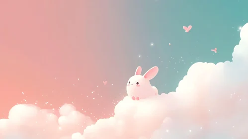 Whimsical Rabbit in Sky Illustration