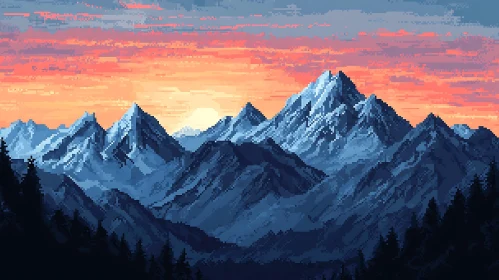 Mountain Range Pixel Art Sunset