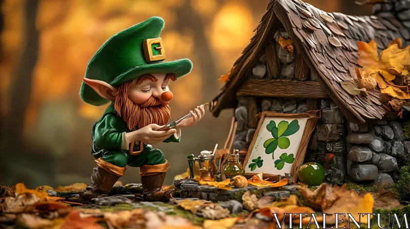 Irish Leprechaun Painting Clover Artwork AI Image