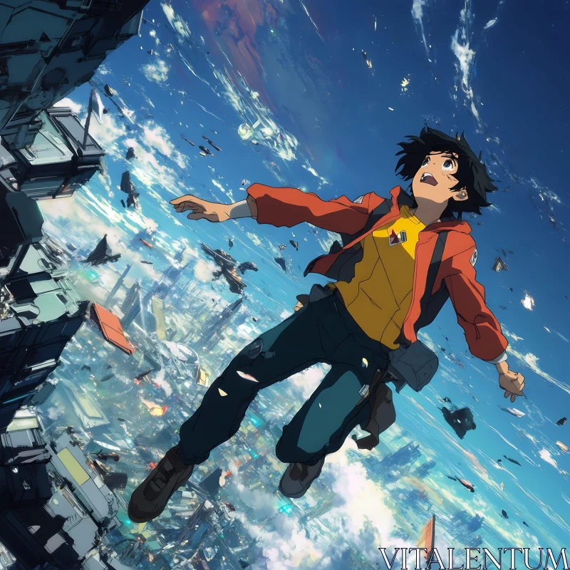 Boy in Floating City - Anime Adventure AI Image