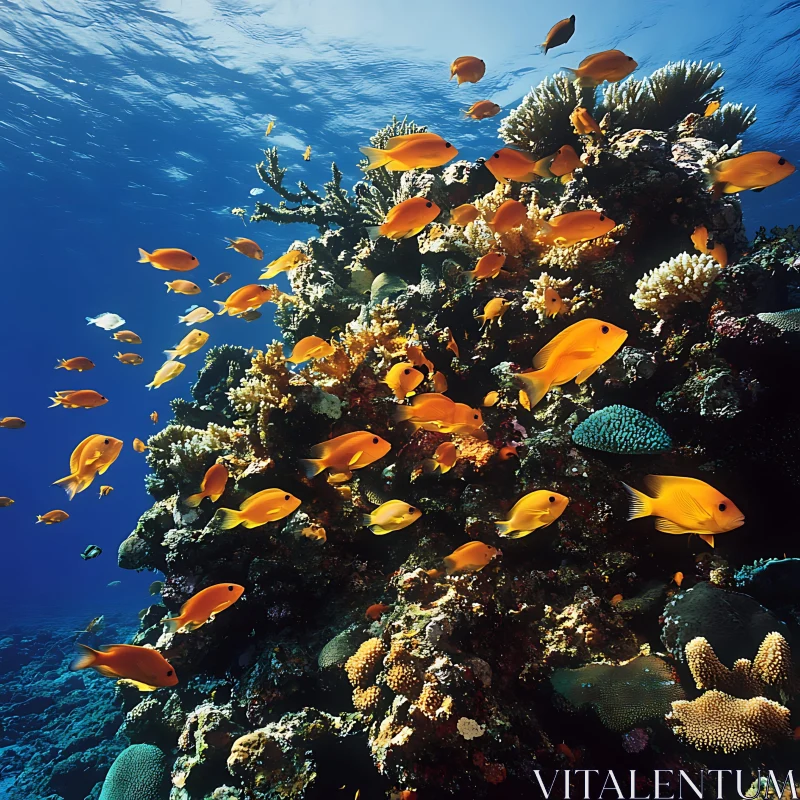 Underwater Coral Reef with Golden Fish AI Image