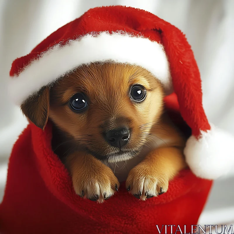 Festive Puppy in Santa Hat AI Image