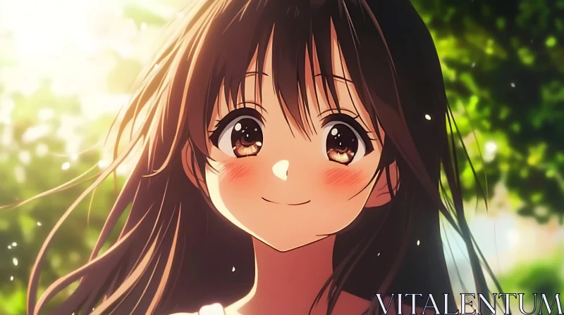 AI ART Anime Girl with Brown Hair Smiling Outdoors