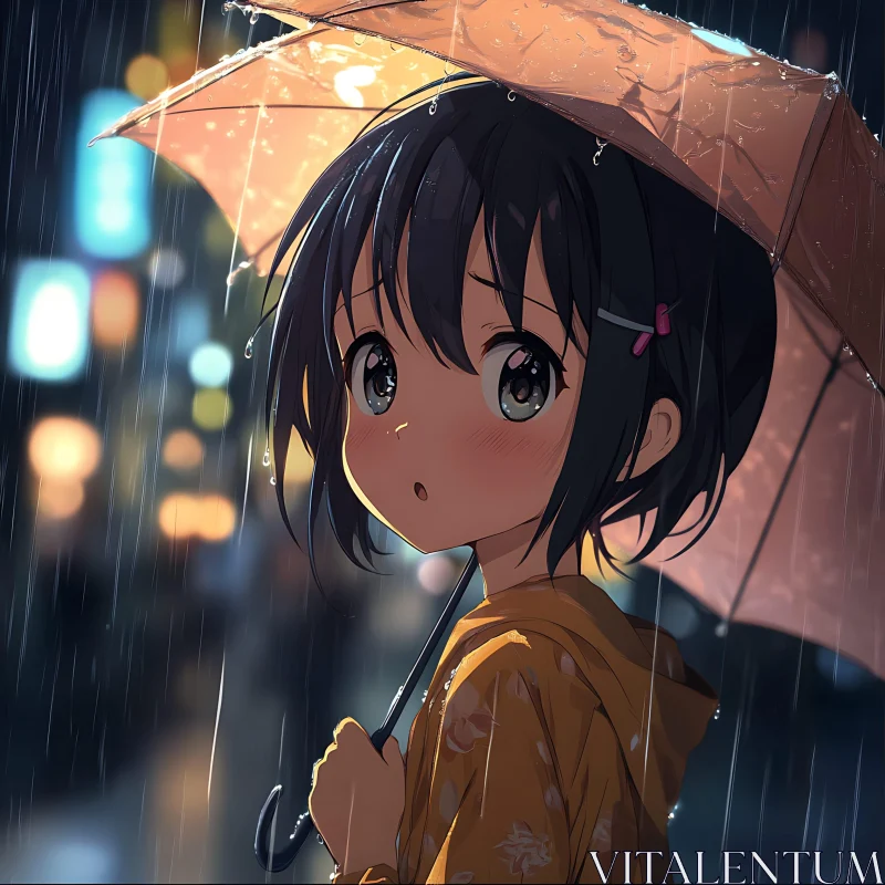 Rainy Night Anime Scene AI Image