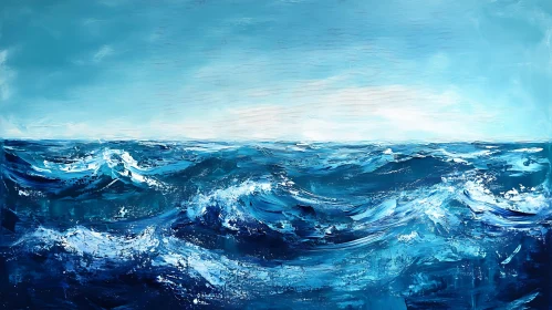 Blue Ocean Painting with Gentle Waves