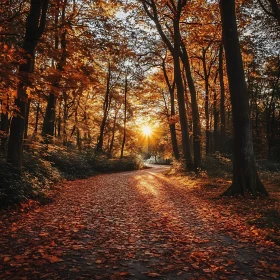 Golden Sunlight on Forest Pathway