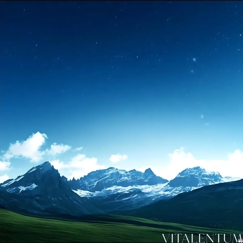 Snowy Peaks Under the Starry Sky AI Image