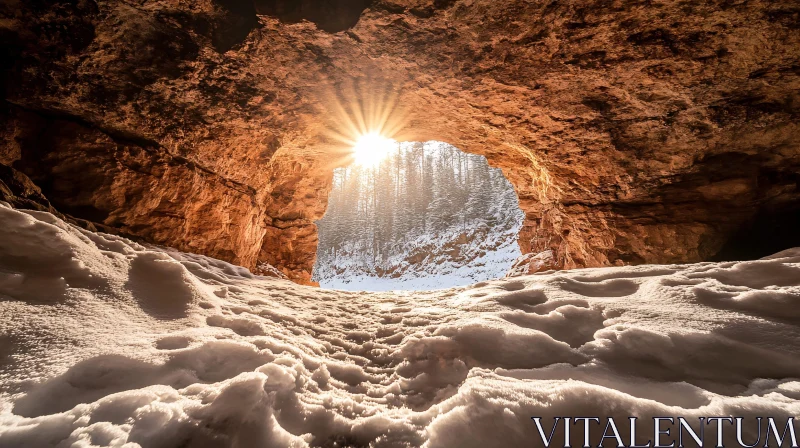 Sunrise in a Winter Cave AI Image