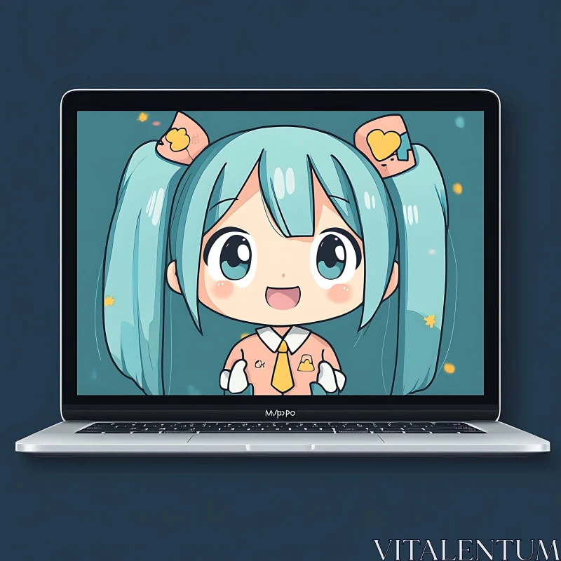 Digital Anime Character on Laptop AI Image