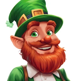 Smiling Leprechaun with Green Hat Illustration