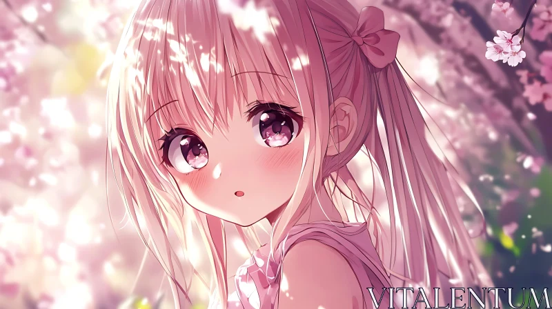 AI ART Blonde Anime Girl with Pink Bow