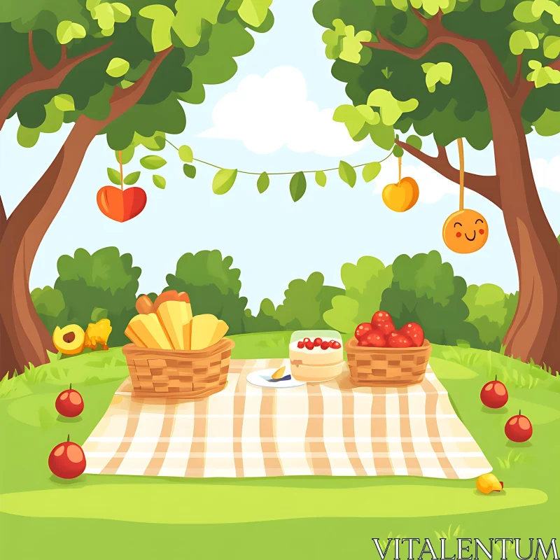 AI ART Whimsical Picnic Scene with Food Baskets