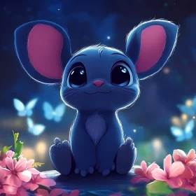 Cartoon Mouse with Flowers Illustration