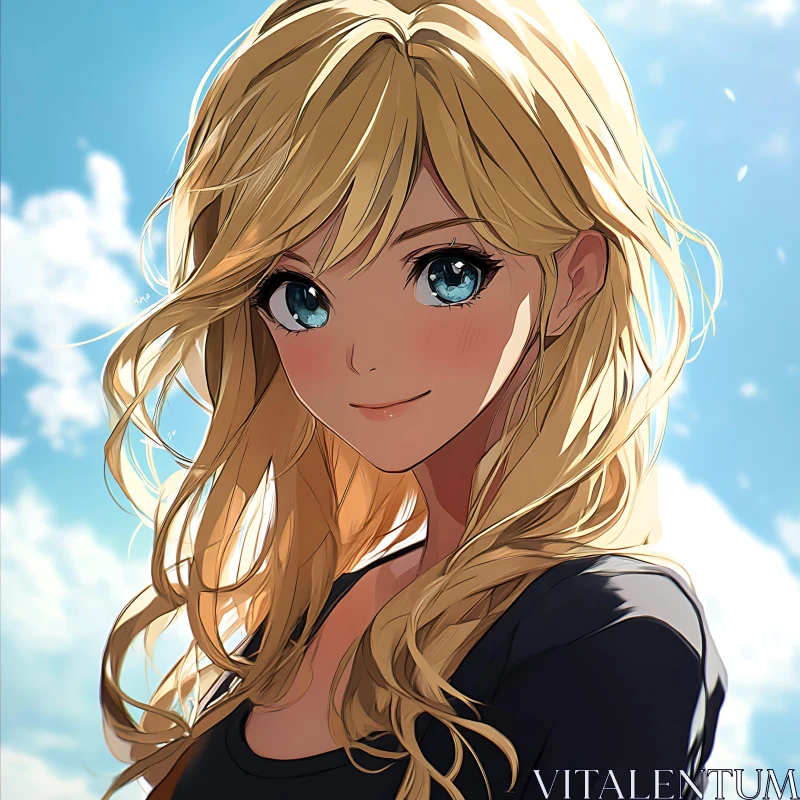 AI ART Blonde Anime Girl Under Sunny Sky