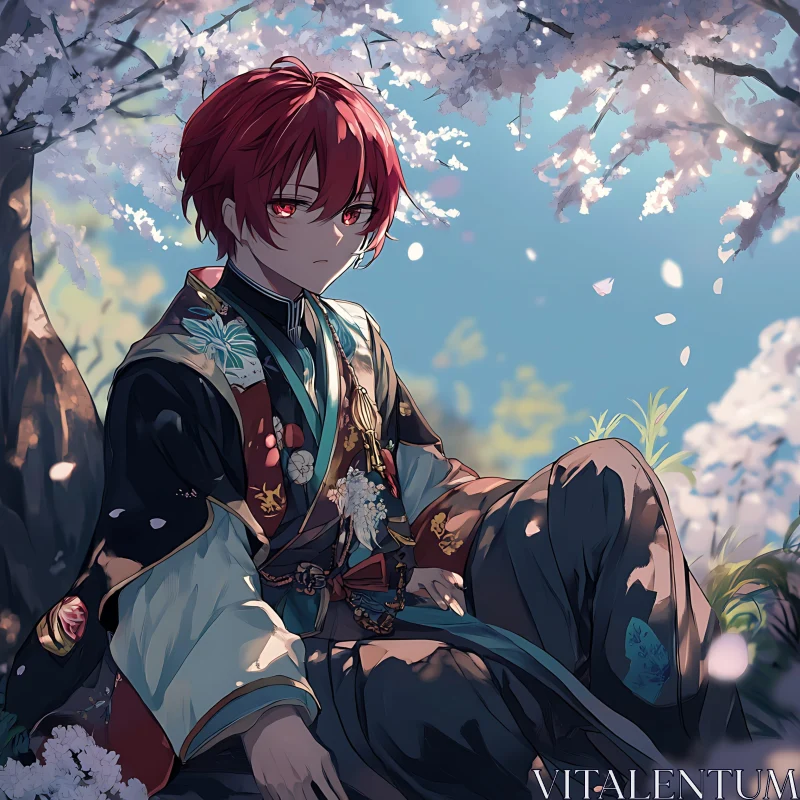 Anime Spring Scene with Traditional Kimono AI Image