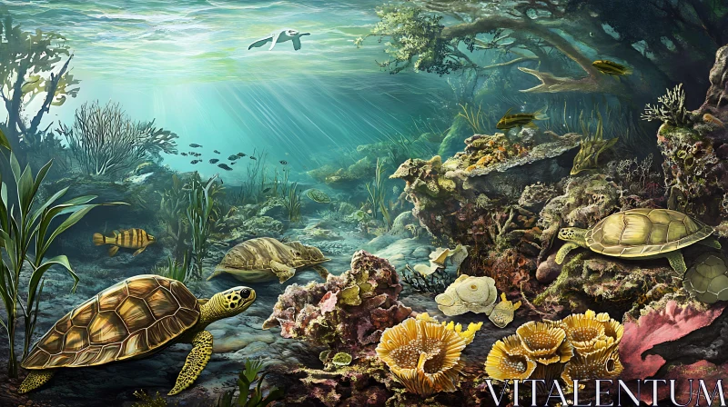 AI ART Underwater Scene with Turtles and Reef