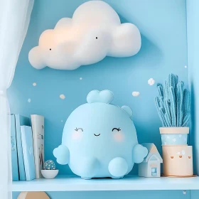 Adorable Kids Room Decor in Blue with Cloud Lamp and Cute Toy