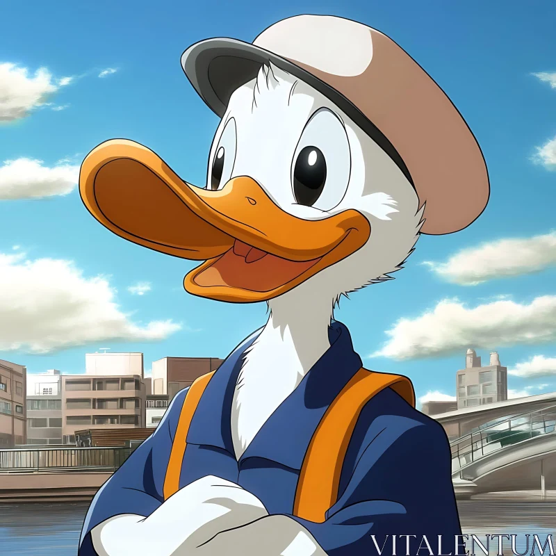 Animated Duck Amidst City Background AI Image