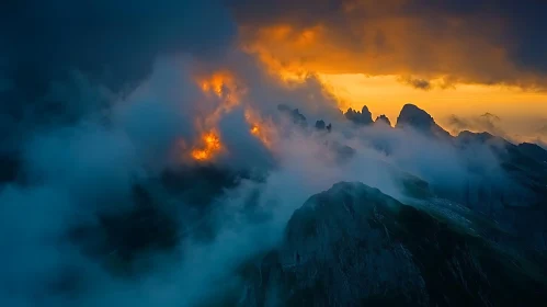 Sunset Over Misty Mountains