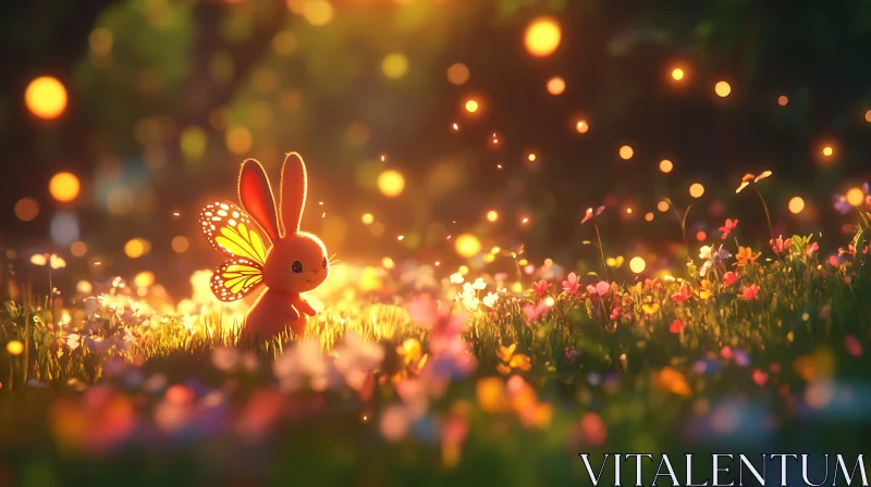 Butterfly Winged Bunny in Meadow AI Image