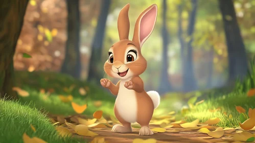 Cartoon Bunny in Autumn Forest