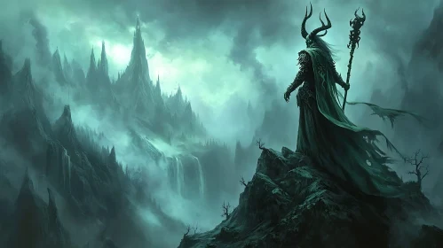 Horned Figure in a Fantasy Landscape