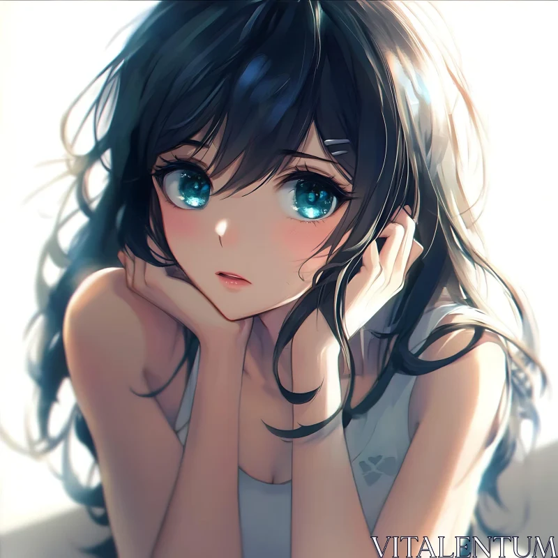 Illustrative Portrait of Anime Girl with Blue Eyes AI Image