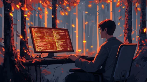 Serene Coding Session in Autumn Forest