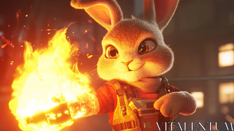 Cartoon Rabbit with Fire Bottle AI Image