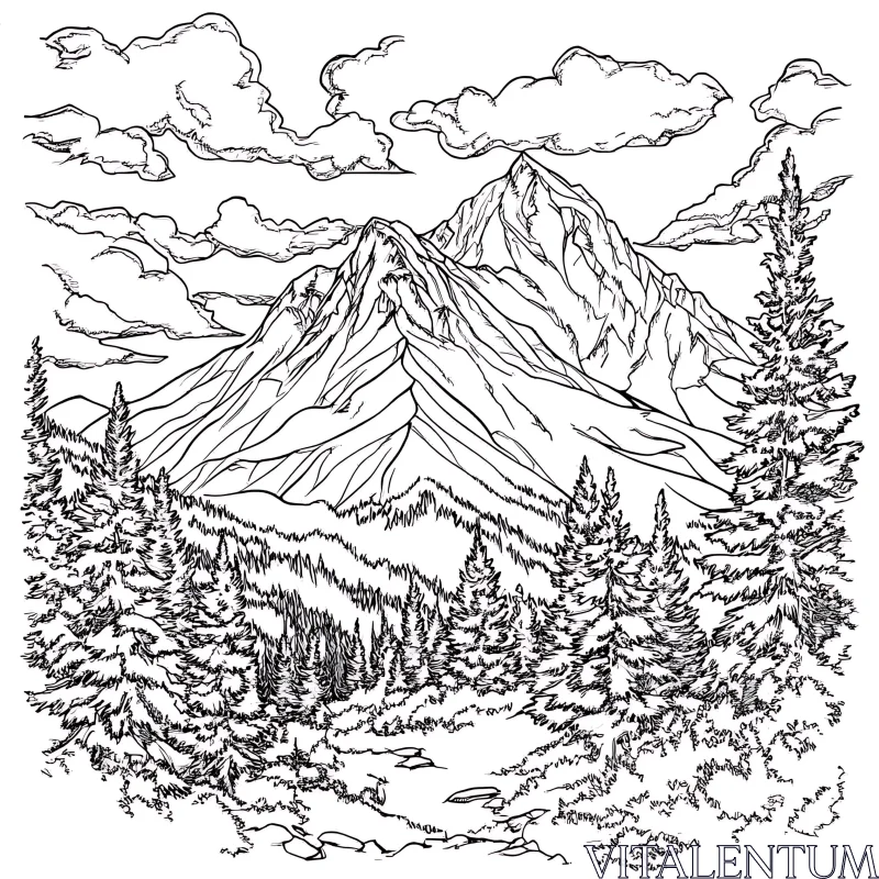 AI ART Monochrome Mountain and Forest View