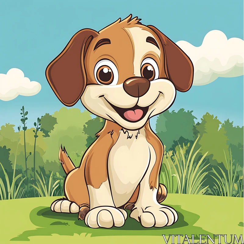 Cheerful Illustrated Puppy Outdoors AI Image