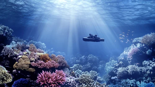 Underwater Scene with Submarine and Coral