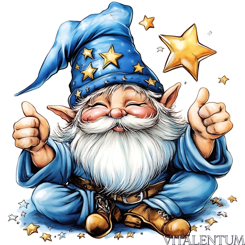 AI ART Happy Gnome with Stars and Thumbs Up