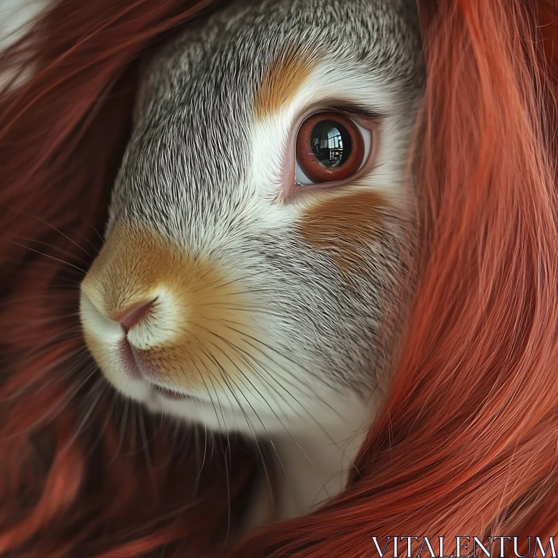 Rabbit in Red Wig Close-up AI Image