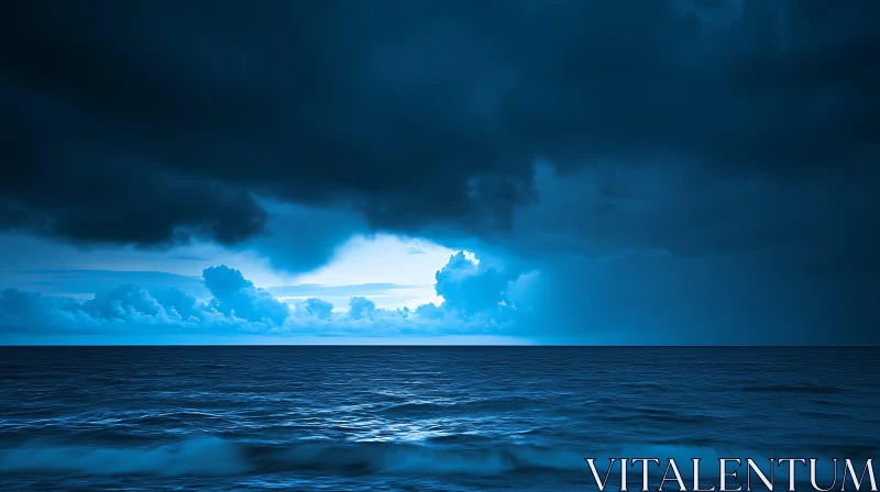 Monochromatic Blue Ocean Storm AI Image