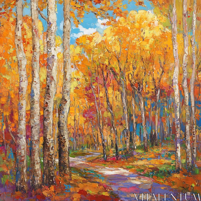 Autumnal Impression of Forest Scene AI Image