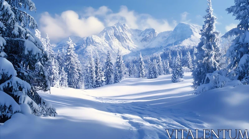 Snow Covered Mountains With Forest AI Image