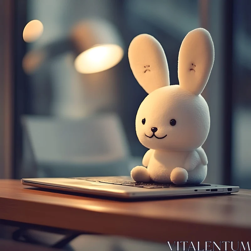 AI ART Fluffy Bunny on a Laptop